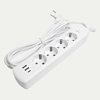 Удлинитель 4-местный c/з 3x1 мм2, 3 м, 250В, 10А, 2USB+1Type-C 2,4А, серия Home plus, белый STEKKER HM08-43-02 49978
