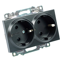 Розетка 2-местная с/з (механизм), STEKKER GLS16-7114-05, 250В, 16А с защитной шторкой, серия Катрин, черный 39612 Розетка 2-местная с/з (механизм), STEKKER GLS16-7114-05, 250В, 16А с защитной шторкой, серия Катрин, черный 39612