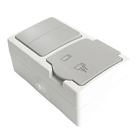 Блок: розетка 1-местная с/з + выключатель 2-клавишный STEKKER, PST16-21-54/10-221-54, белый/серый 49729